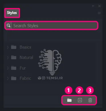 آیکونهای پایین پنل Styles