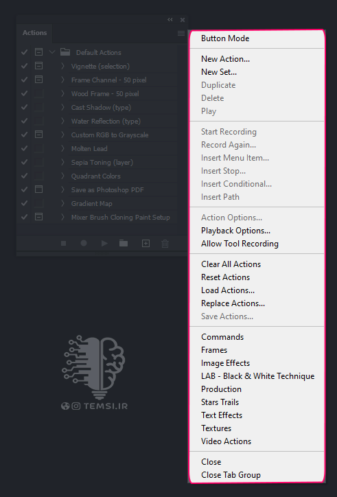options-in-menu